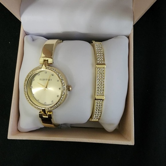Ellen Tracy Goldtone and Crystal Watch and Bracelet Set - NWT main image 2